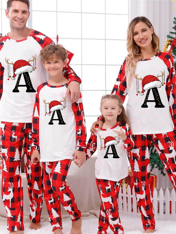 Family Pajamas - Pajamas Family Set: Santa’s Hat Alphabet Printed