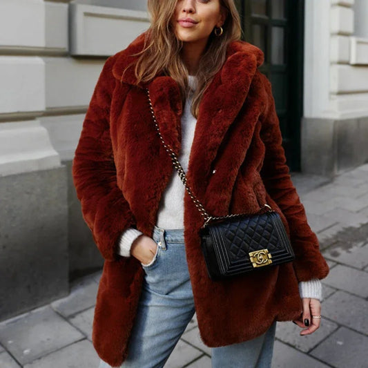 Faux Fur Coats - Vibrant Women's Faux Fur Coat for Stylish Winter Warmth