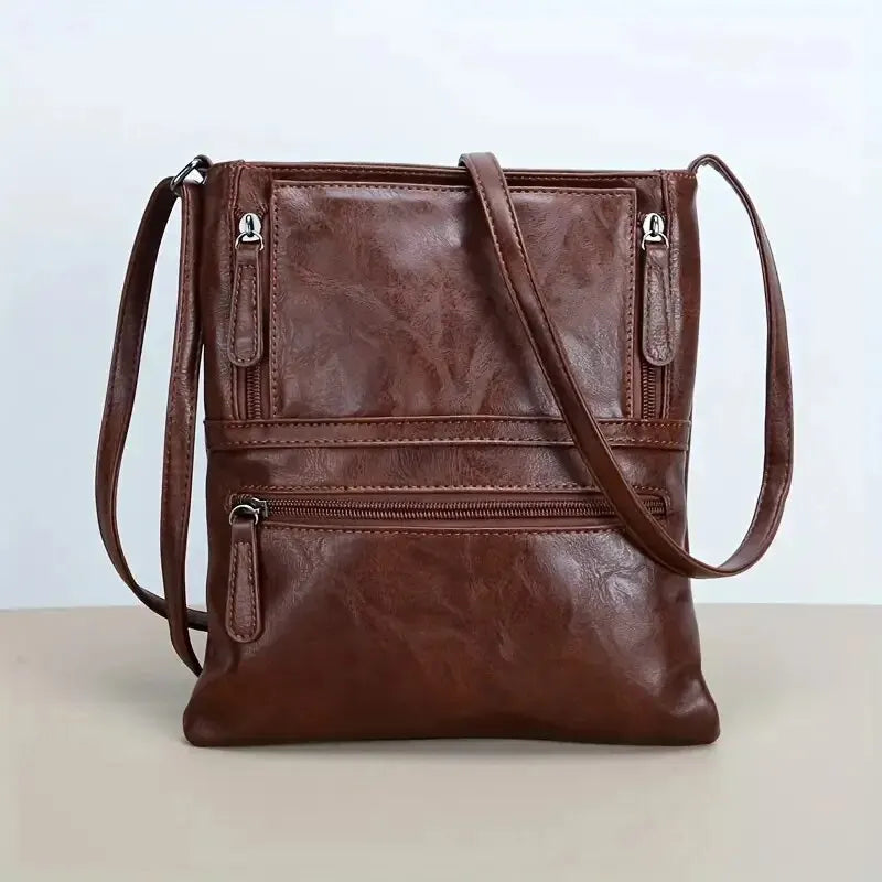 - Faux Leather Crossbody Bag with Multiple Pockets- Coffee- Pekosa Women Fashion