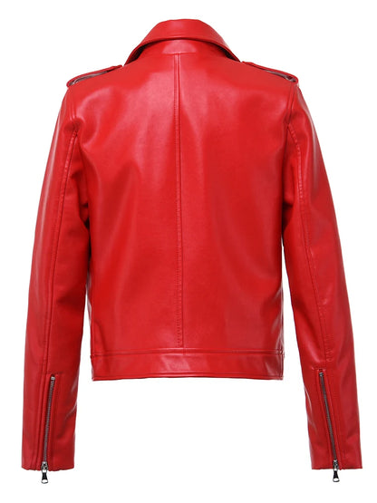 Faux Leather Jackets - Edgy Red Biker Jacket PU Leather Autumn Outerwear