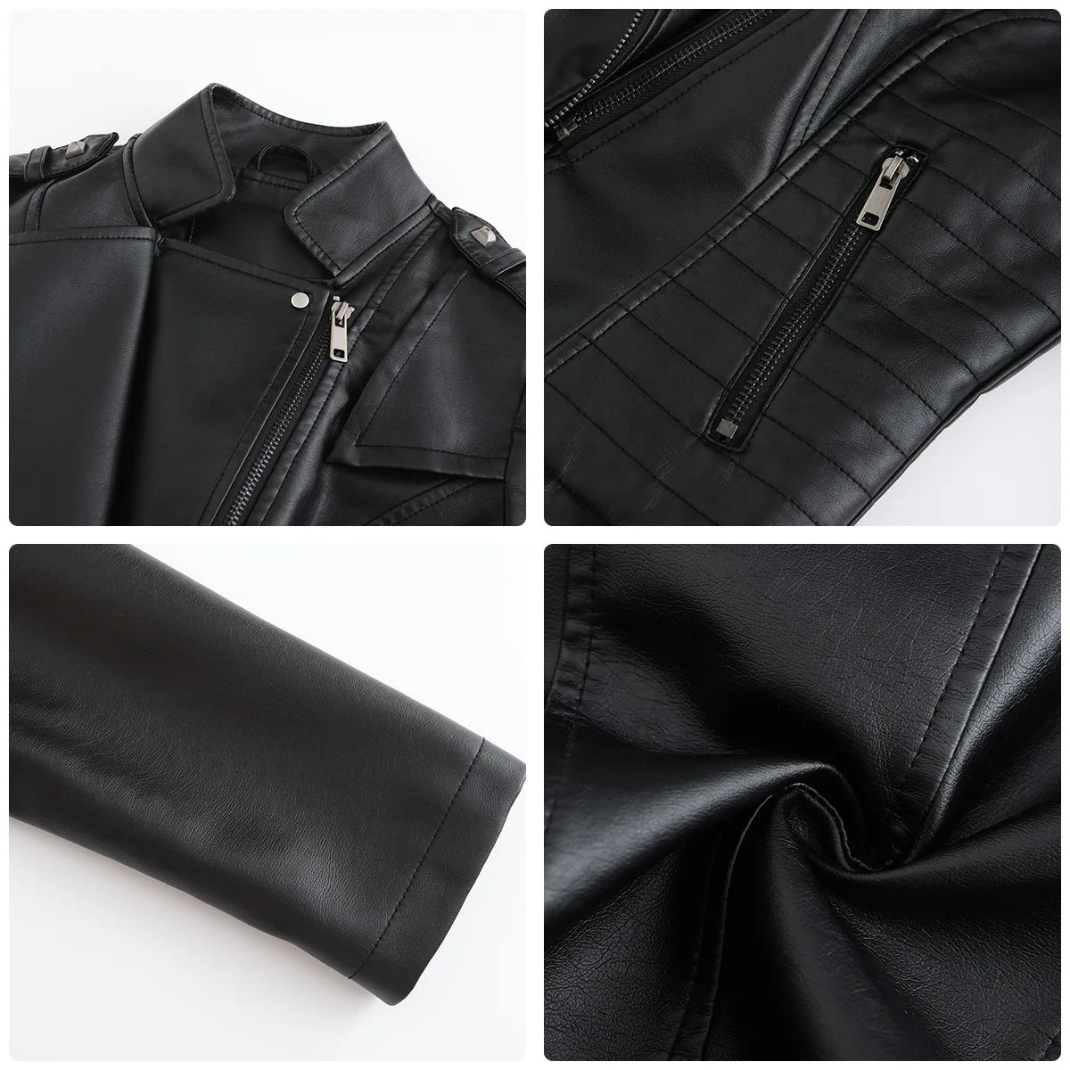 Faux Leather Jackets - Faux Leather Biker Urban Rider Moto Jacket