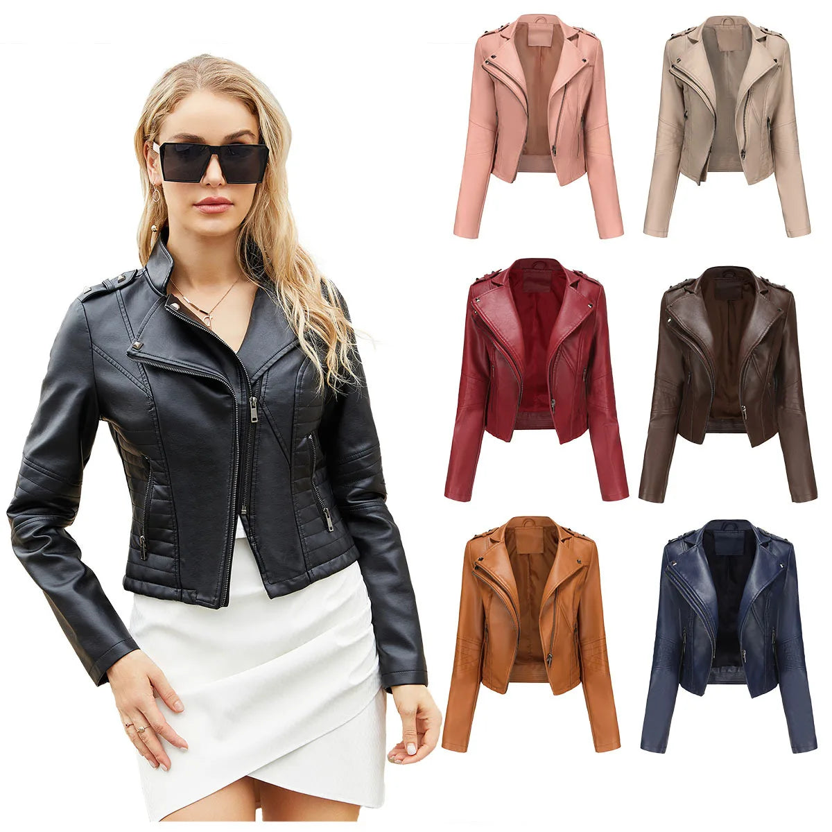 Faux Leather Jackets - Faux Leather Biker Urban Rider Moto Jacket