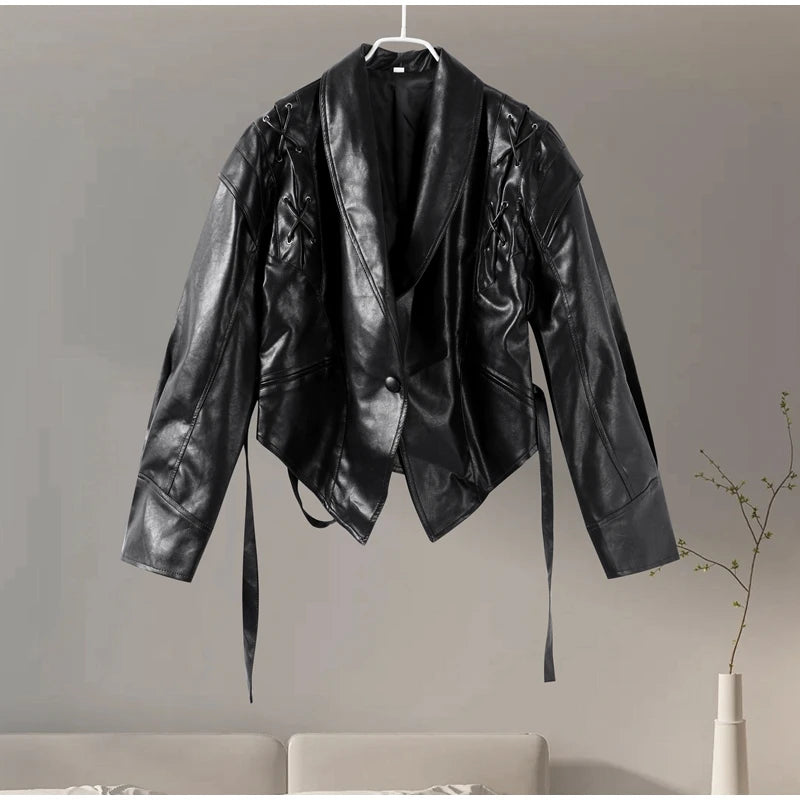 Faux Leather Jackets - Faux Leather Jacket with Teddy Fur Lined