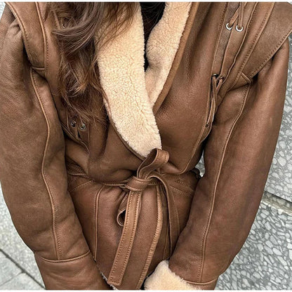 Faux Leather Jackets - Faux Leather Jacket with Teddy Fur Lined