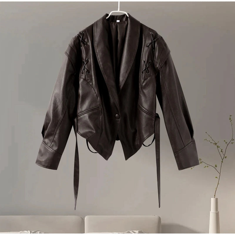 Faux Leather Jackets - Faux Leather Jacket with Teddy Fur Lined