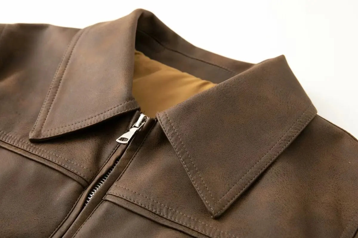 Faux Leather Jackets - Suede-Feel Faux Leather Jacket