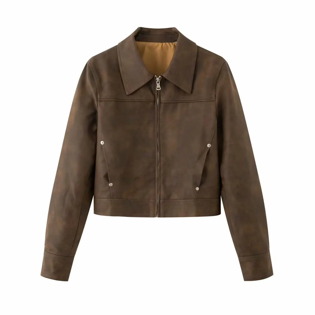 Faux Leather Jackets - Suede-Feel Faux Leather Jacket