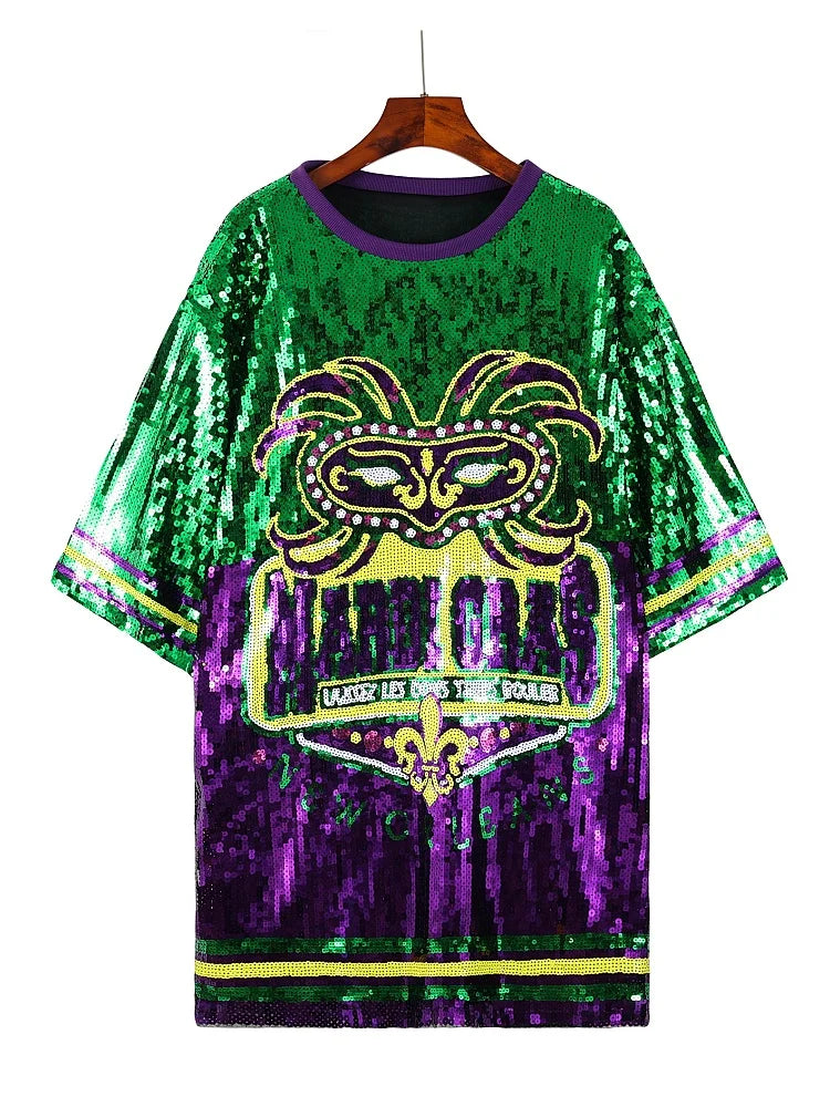 Festive Dresses - Women's Mardi Gras Carnival Dress - Sequined Long Top