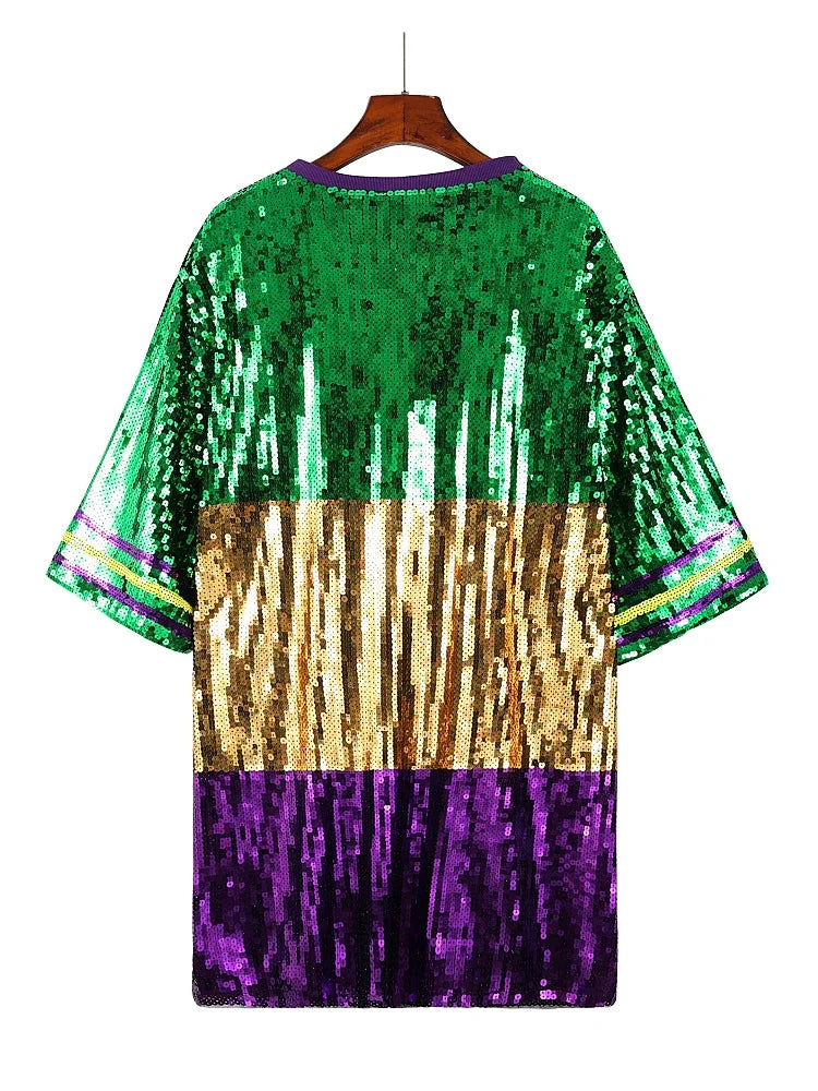 Festive Dresses - Women's Mardi Gras Carnival Dress - Sequined Long Top