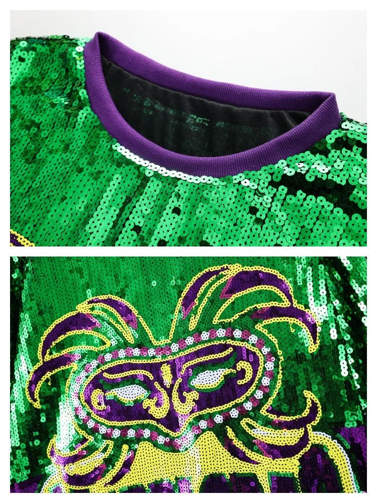 Festive Dresses - Women's Mardi Gras Carnival Dress - Sequined Long Top