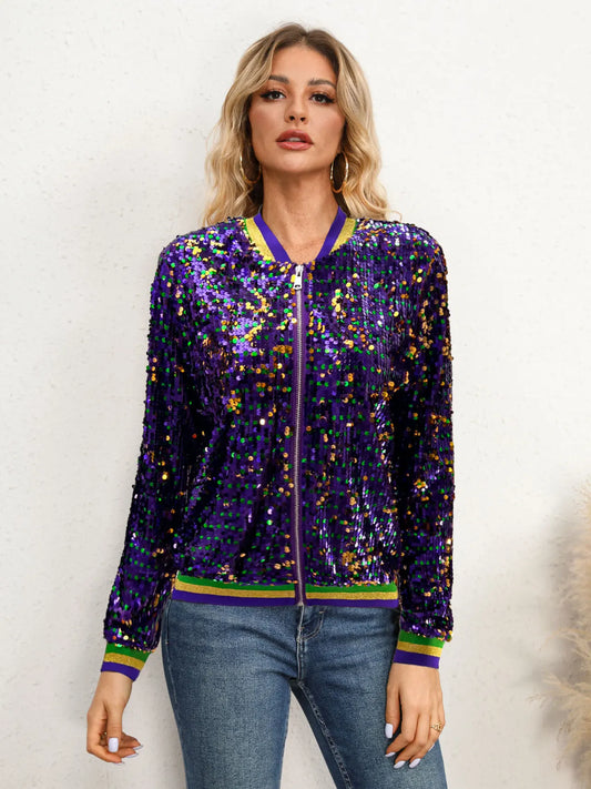 Festive Jackets - Mardi Gras Carnival Sequin Jacket for Women