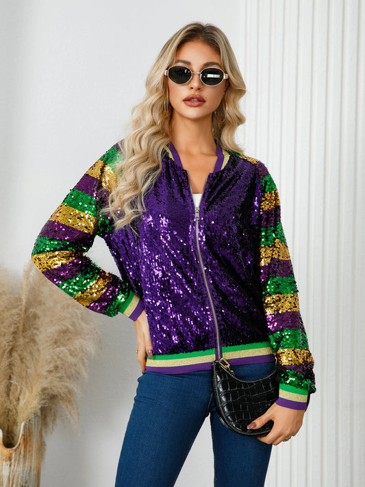 Festive Jackets - Women Mardi Gras Aviator Jacket for Carnival