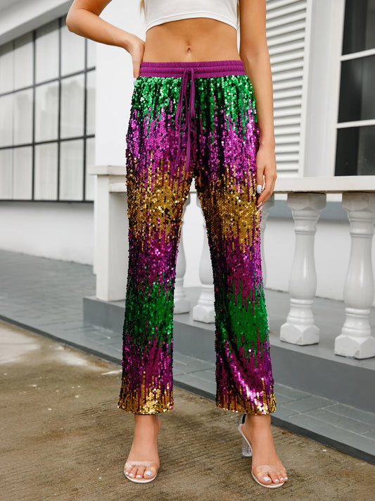 Festive Pants - Mardi Gras Sequin Party Pants for Women