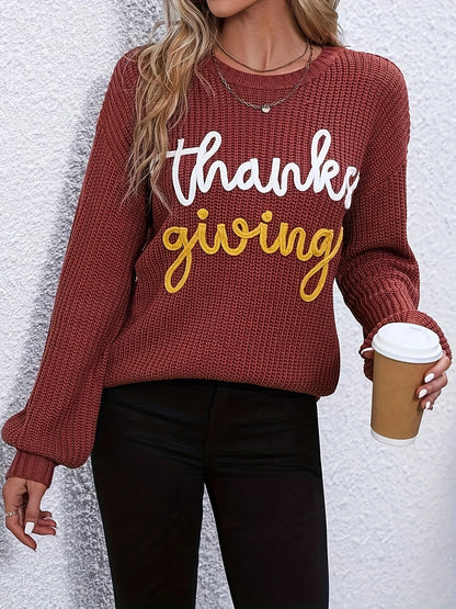 Festive Pullover Sweaters - Thanksgiving Cheers Rust Red Knit Sweater