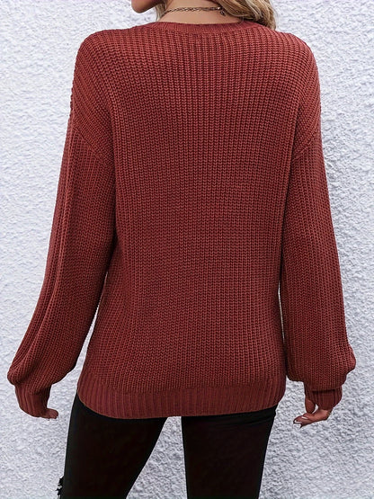 Festive Pullover Sweaters - Thanksgiving Cheers Rust Red Knit Sweater