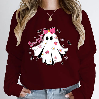 Festive Pullover Sweatshirts - Cute Halloween Ghost Print Sweatshirt - Spooky & Sweet