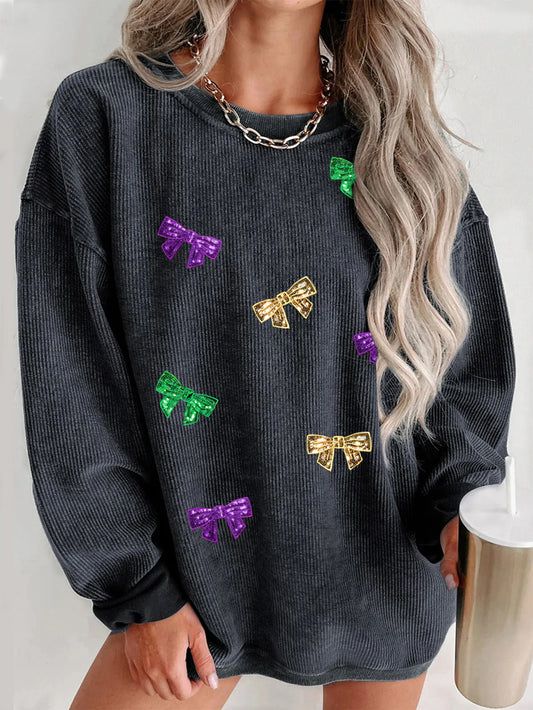 Festive Pullover Sweatshirts - Mardi Gras Festive Carnival Women's Sweater | Colorful Bows