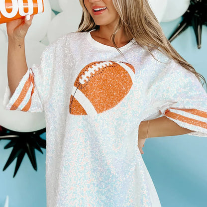 Festive Tee Pullovers - Festive & Holiday Glam Sequin Football & Christmas Tee