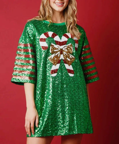 Festive Tee Pullovers - Festive & Holiday Glam Sequin Football & Christmas Tee