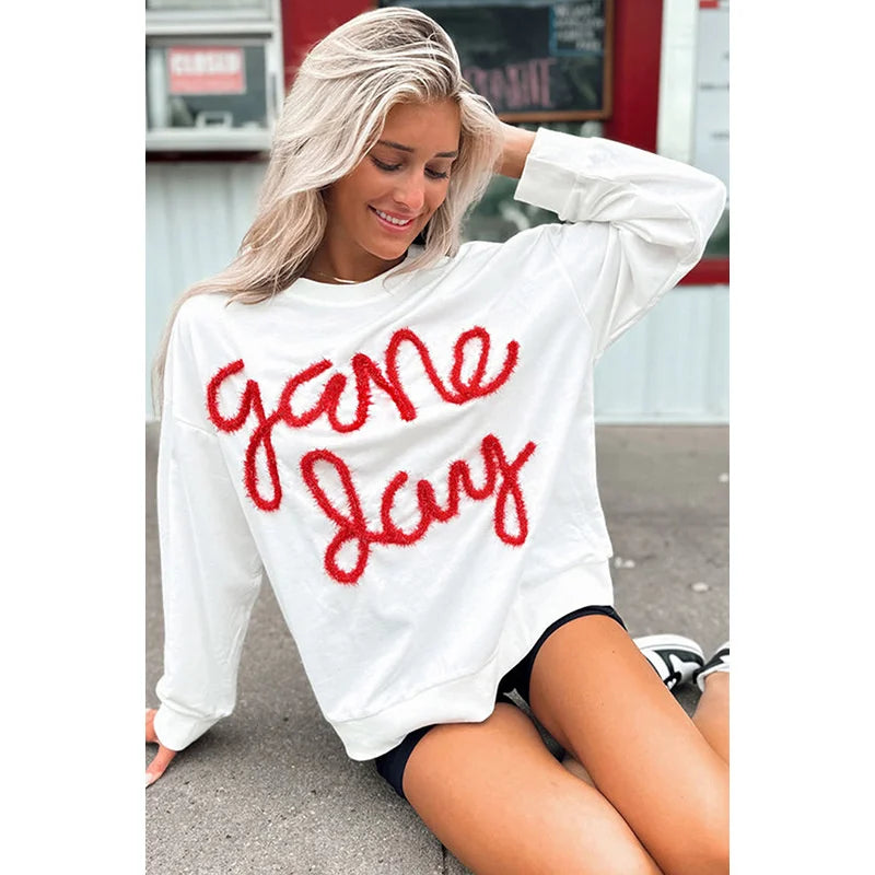 Festive Tee Pullovers - Relaxed White Game Day Top