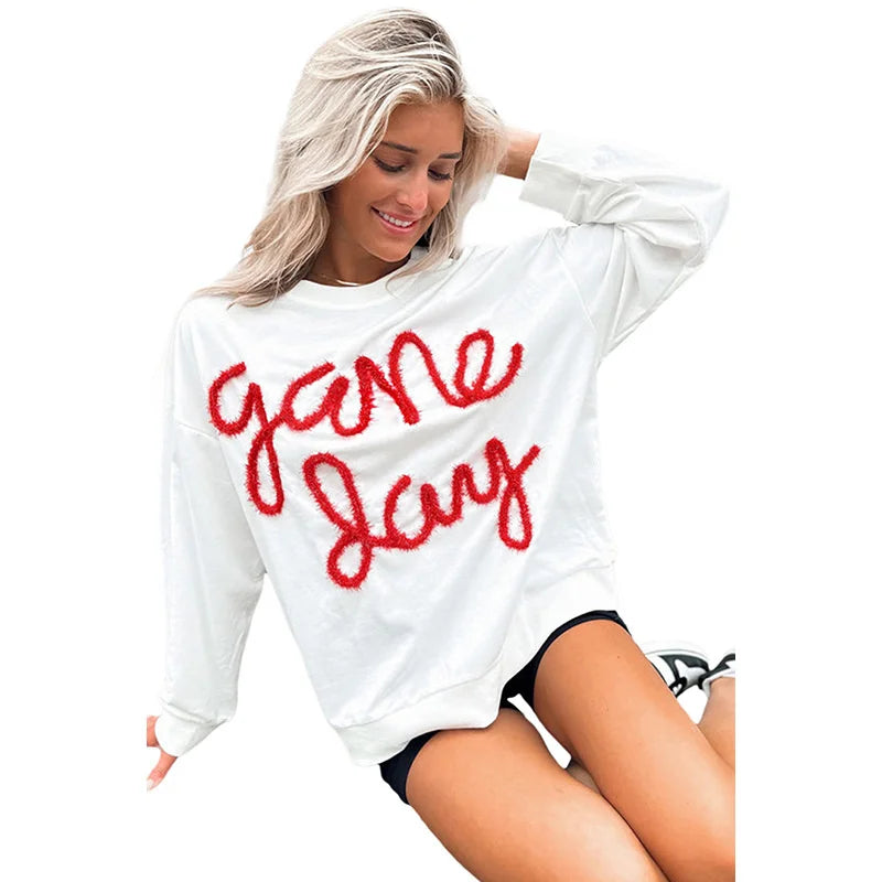 Festive Tee Pullovers - Relaxed White Game Day Top