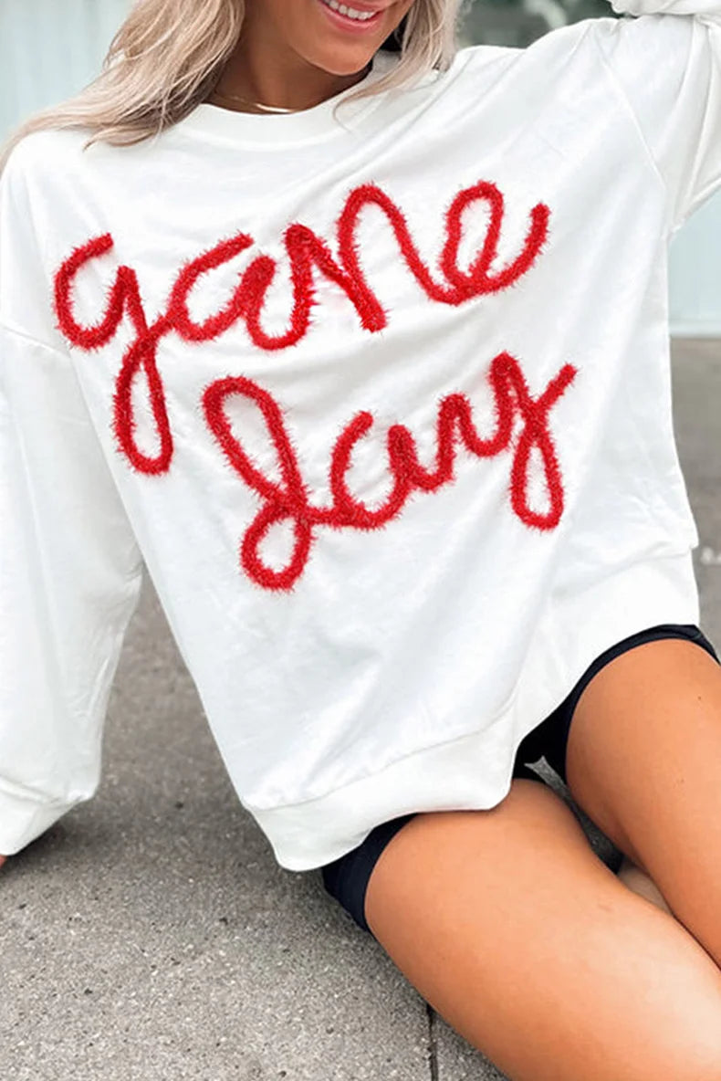 Festive Tee Pullovers - Relaxed White Game Day Top