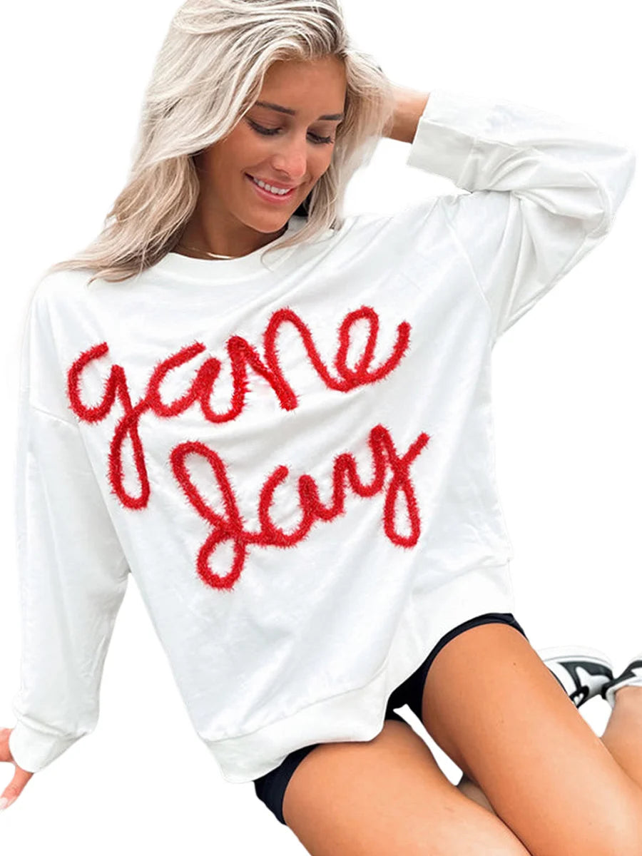 Festive Tee Pullovers - Relaxed White Game Day Top