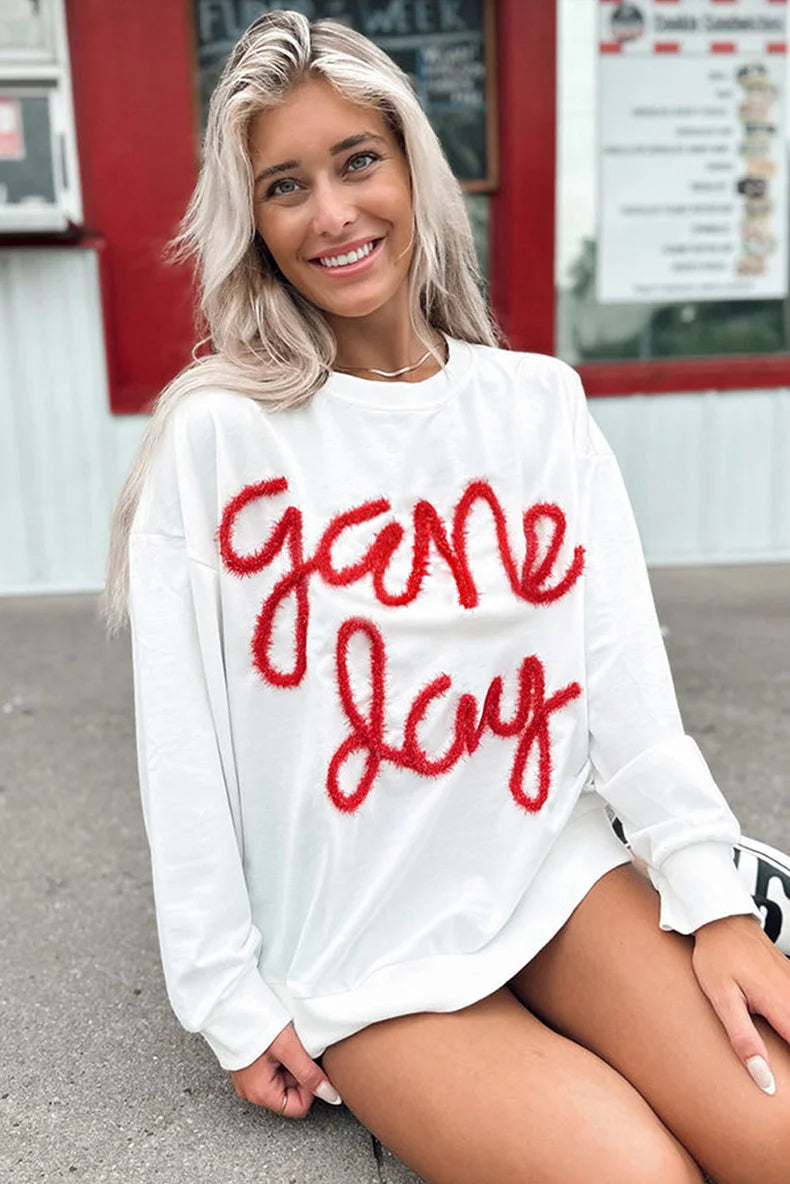 Festive Tee Pullovers - Relaxed White Game Day Top