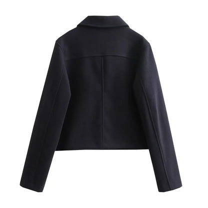 Flap Jackets- Fall Essential Cropped Wool-Blend Jacket- - Pekosa Women Fashion