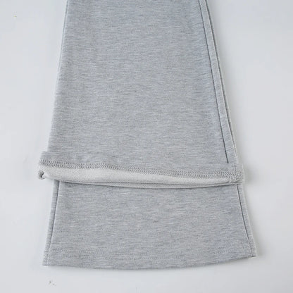 Flared Leggings - Gray Flared Leggings Trendy Low-Rise Ribbon Pants