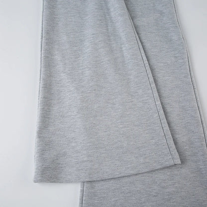 Flared Leggings - Gray Flared Leggings Trendy Low-Rise Ribbon Pants