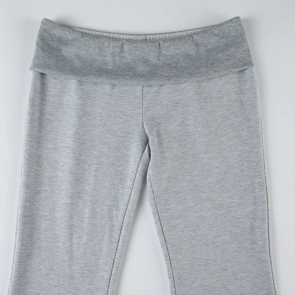 Flared Leggings - Gray Flared Leggings Trendy Low-Rise Ribbon Pants