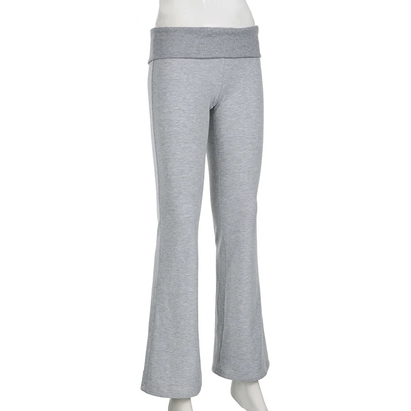 Flared Leggings - Gray Flared Leggings Trendy Low-Rise Ribbon Pants