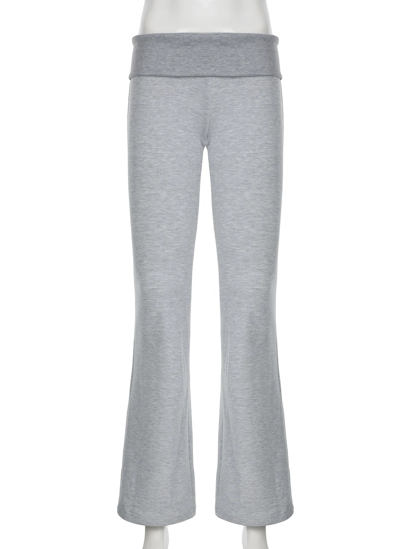 Flared Leggings - Gray Flared Leggings Trendy Low-Rise Ribbon Pants