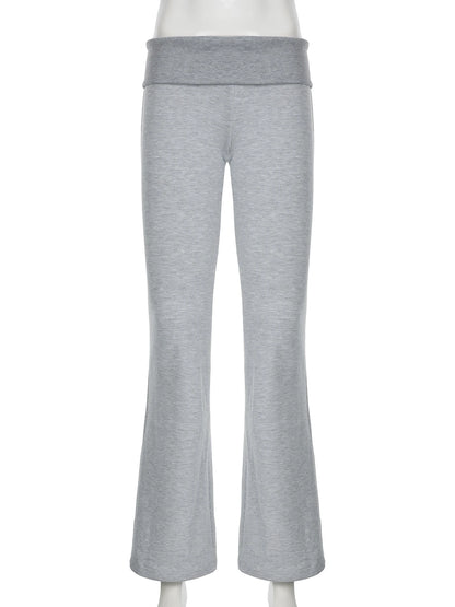 Flared Leggings - Gray Flared Leggings Trendy Low-Rise Ribbon Pants