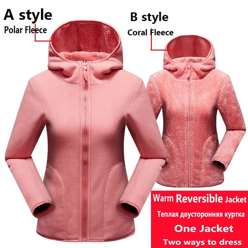 Fleece Hoodies - Dual Fleece Hoodie Unisex Reversible Jacket