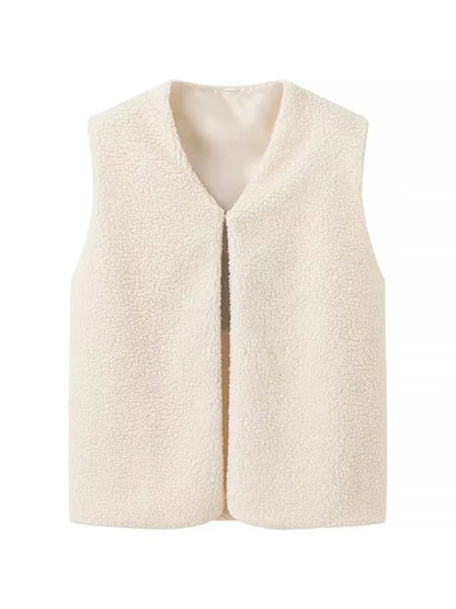 Fleece Vests - Cream Fleece Vest with Star Detail for Effortless Layering