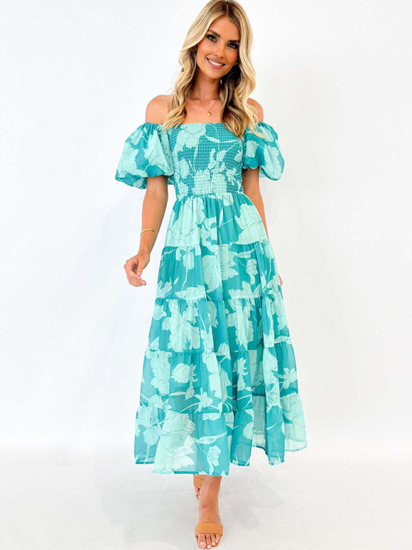 Floral Dresses - Boho Floral Off-Shoulder Midi Dress for Summer Events