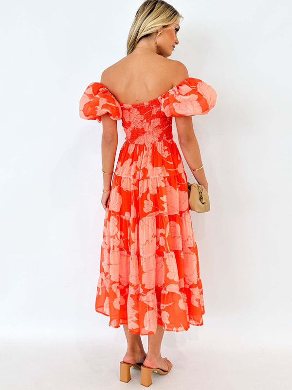 Floral Dresses - Boho Floral Off-Shoulder Midi Dress for Summer Events