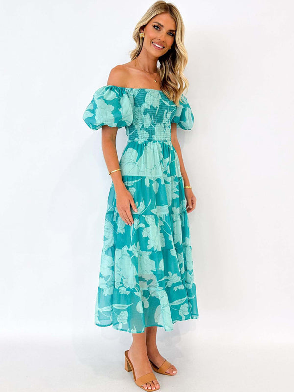 Floral Dresses - Boho Floral Off-Shoulder Midi Dress for Summer Events