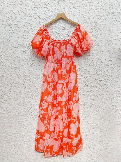 Floral Dresses - Boho Floral Off-Shoulder Midi Dress for Summer Events