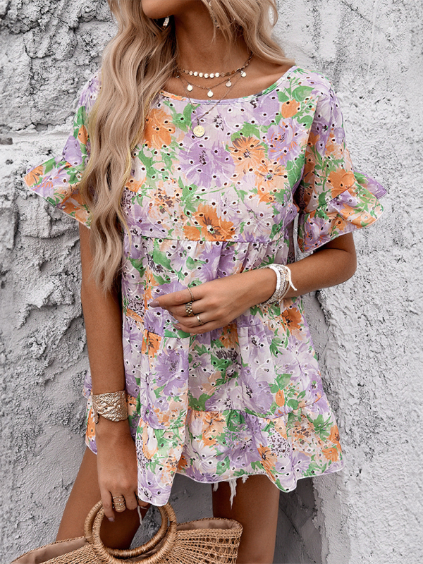 Floral Dresses- Women Spring Fling Bright Floral Ruffle Dress- - Pekosa Women Fashion