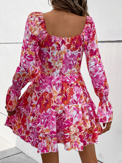 Floral Dresses- Women's Floral A-Line Mini Dress with Romantic Layers- - Chuzko Women Clothing