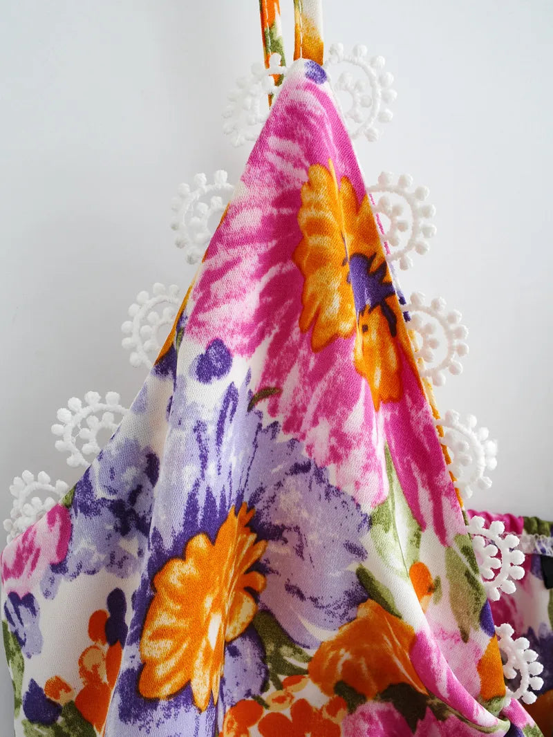Floral A-Line Knot Ruffle Cami Mini Dress