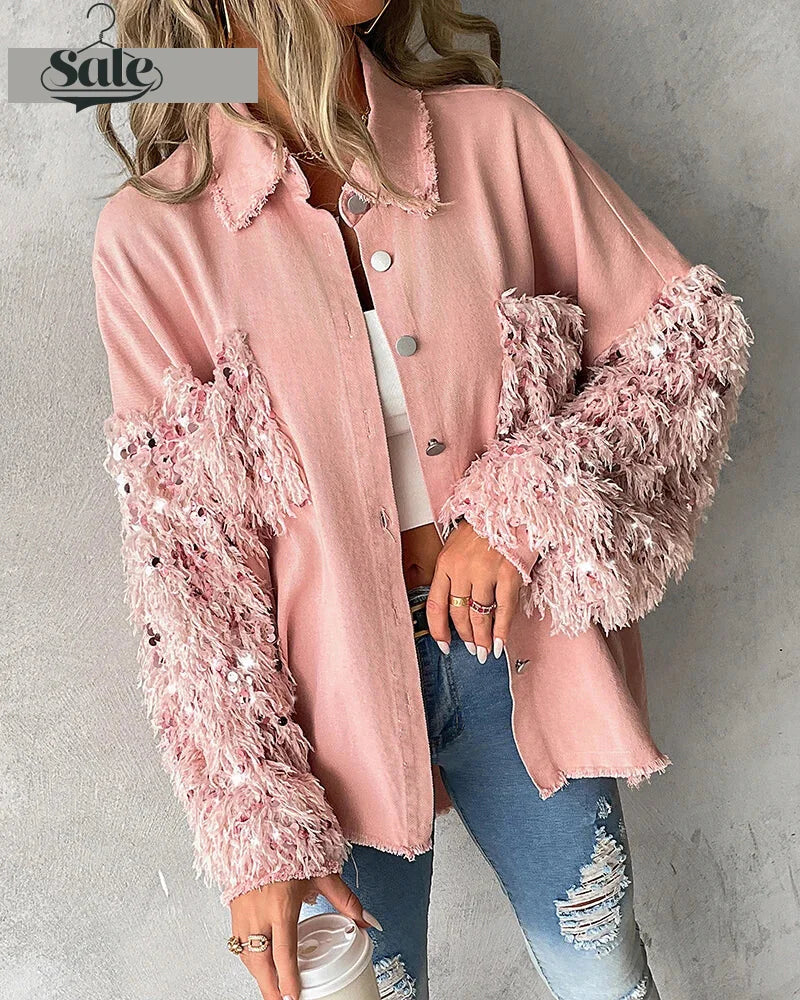  - Fuzzy Tassel Patchwork Denim Distressed Jackets