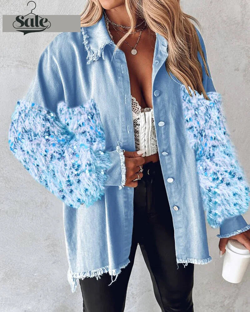  - Fuzzy Tassel Patchwork Denim Distressed Jackets