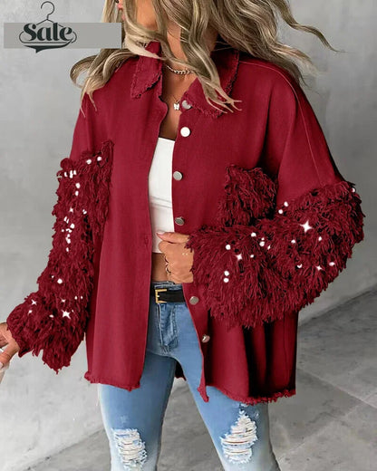  - Fuzzy Tassel Patchwork Denim Distressed Jackets