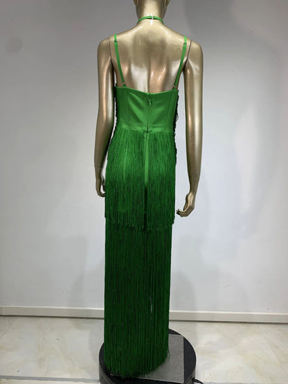 Gowns - Green Fringe Gala Gown 1920s Inspired Flapper Dress