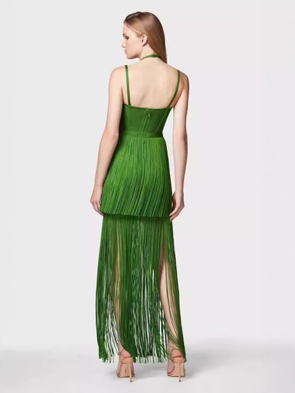 Gowns - Green Fringe Gala Gown 1920s Inspired Flapper Dress