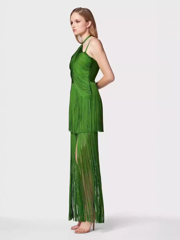 Gowns - Green Fringe Gala Gown 1920s Inspired Flapper Dress